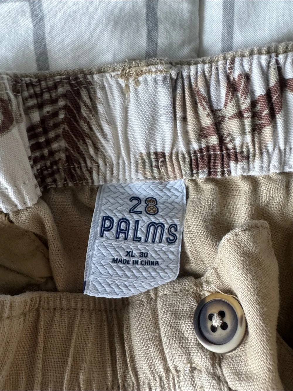 Men's Elastic-Waist Khaki Chinos — Tan Stretch linen -XL 30